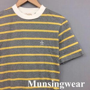 マンシングウェア Munsingwear グランドスラム 半袖 Tシャツ ゴルフ デサント DESCENTE ボーダー グレー×イエロー メンズ Sサイズ ～▽