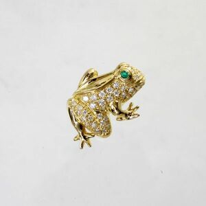 ◎中古美品◎１８金　ダイヤ　0.47ｃｔ　エメラルド　蛙デザイン　ペンダント