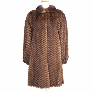 美品【 SCANDINAVIAN FUR COLLECTION 】 高級毛皮 ダークミンク ◆セミロングコート 90cm丈 ◆ダークブラウン ◆サイズ 11号 ◆W336Y