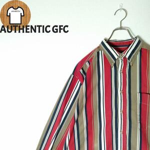 【AUTHENTIC GFC ストライプシャツ XL マルチカラ海外古着A689