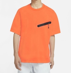 NIKE ショートスリーブ トップ トレーナー ニケ像 オレンジ M ナイキ テックフリース 半袖 Tシャツ スウェット CZ3504-837