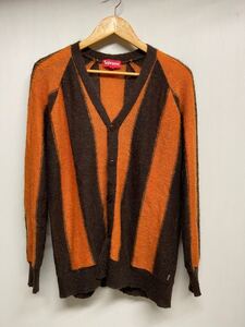 【Supreme シュプリーム】 13aw mohair cardigan knit モヘアカーディガンニット ブラウン M ストライプ ストリート 2410oki k