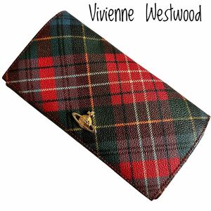 Vivienne Westwood ヴィヴィアンウエストウッド 長財布 二つ折り チェック 赤 レッド 人気 マルチカラー