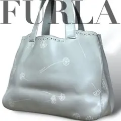 FURLA　フルラ　トートバッグ　水色　タンポポ柄　総柄　肩掛け◎