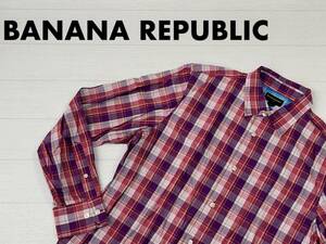 ☆送料無料☆ BANANA REPUBLIC バナナリパブリック USA直輸入 古着 長袖 チェック マチ付き シャツ メンズ M パープル トップス 中古 即決