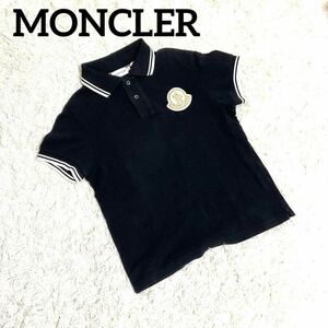 MONCLER モンクレール ポロシャツ トリコロールワッペン ワンポイント 半袖 プリントロゴ XS ブラック Slim Fit メンズ