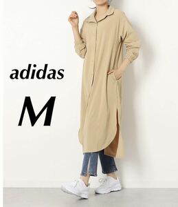 新品 M adidas アディダス ロングワンピース シャツワンピース ワンピ ロングシャツワンピース 長袖 ウーブンドレス ベージュ ワンピース