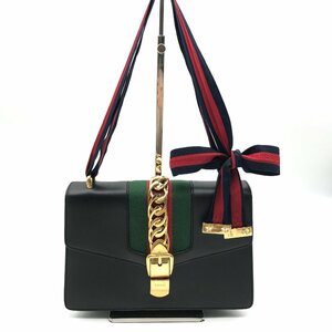 1円 良品 GUCCI グッチ シェリーライン シルヴィ レザー ショルダー バッグ ブラック a4041