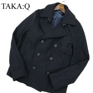 TAKA:Q タカキュー 秋冬 SLIM FIT★ メルトン ウール Pコート Sz.M　メンズ ネイビー　A3T13113_B#N