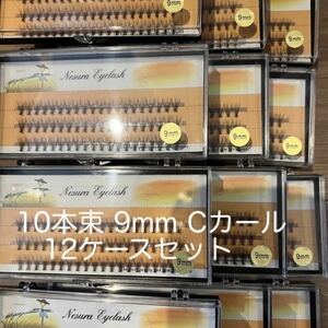 SALE品★12ケースセット9mm 10本束◆Cカール 太さ0.1サンナミマツエク まつげエクステ