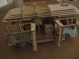 木製 立体パズル 組み立て DIY ウッドクラフト 車 模型 3d Volkswagen T2 ワーゲンバス風　camper Van　説明書付き