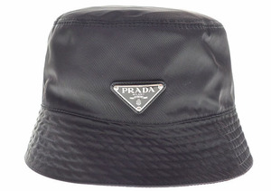 プラダ PRADA NYLON BUCKET HAT XL ナイロン バケット ハット ブラック 三角プレート トライアングルロゴ 【ブランド古着ベクトル】240523