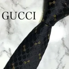 【極美品】GUCCI グッチ　ネクタイ　黒　ホースビット　GG柄　現行