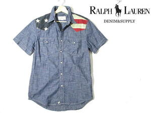 絶版■ 希少品　即決　 ポロ ラルフローレン　星条旗　切替え　半袖シャツ　ダンガリー　DENIM＆SUPPLY　POLO RALPH LAUREN　Mサイズ