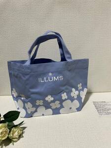 新品☆人気♪ILLUMSイルムスロゴ入りミニトートバッグハンドバッグ☆可愛い幾何学模様花柄北欧雑貨ナチュラル爽やかブルーキャンバス地