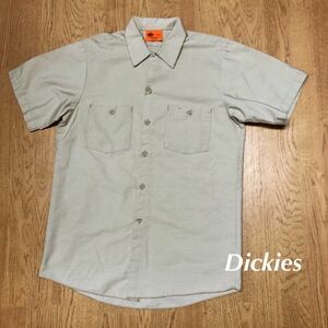 Dickies◆ディッキーズ /メンズM /ワークシャツ 半袖シャツ トップス ポリコットン ベージュ 二つポケット ミリタリー アメカジ USA古着 a