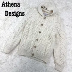 Athena Designs アラン編 フード付き ニットカーディガン