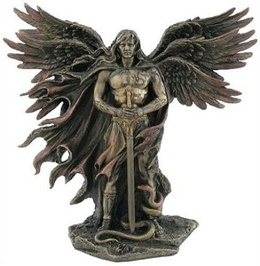 6つの翼の 剣と蛇を持った守護天使 セラフィム コールドキャストブロンズ風 彫像（輸入品）