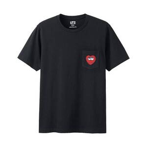 レア★ ユニクロ KAWS コラボ ポケット ハート Tシャツ Sサイズ 黒 ブラック カウズ シンプル 新品 未使用 完売