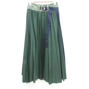 美品 sacai サカイ Cotton Poplin Pleated Skirt マキシ丈 プリーツスカート 20-04887 サイズ1 カーキ×ネイビー