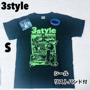 ★超レア品/Sサイズ/ステッカー付★　3style バンド　tシャツ S 黒　スリースタイル　ステッカー　シール　リストバンド　リスバン　CD