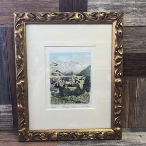 A-103(中古品)真作 額装 風景画 織田義郎　グリーンヒル　Green Hill 26/300 絵画　アート 自然　美術品　絵