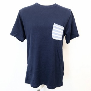 ビームス BEAMS ボーダー柄ポケットTシャツ カットソー トップス 丸首 クルーネック 服 綿100% コットン M ネイビー 紺 レディース 女性