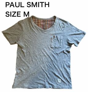 【送料無料】中古 PAUL SMITH ポール スミス 半袖Tシャツ うさぎロゴ刺繍 ポケット グレー サイズM