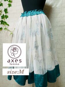 axes femme アクシーズファム パッチワーク柄 スカート サイズM ホワイト グリーン 111024-003