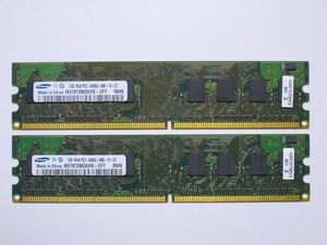 【中古】SAMSUNG PC2-6400 DDR2-800 1GB×2枚 合計2GB M378T2863EHS-CF7