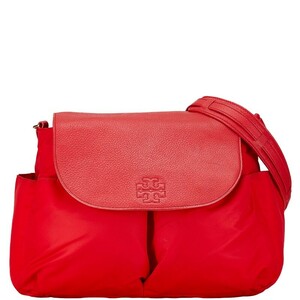 トリーバーチ おむつ交換マット付き ショルダーバッグ メッセンジャーバッグ マザーズバッグ レッド ナイロン Tory Burch 【中古】