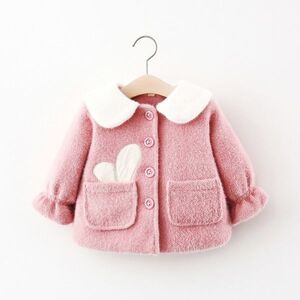 ♪ｍineka♪ベビーウサギ耳防風ウォームコート 子供服 秋冬コート 暖かい アウター ピンク キッズ 普段着 通園 遠足 100cm 212066