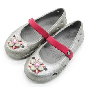 クロックス サンダル 花 ラメ スニーカー シューズ 靴 キッズ 女の子用 C11サイズ シルバー Crocs