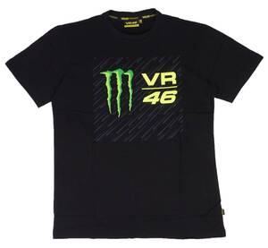 VR46 MONSTER ENERGY モンスターエナジー 15センターロゴデザイン 半袖 Tシャツ (L) （ブラック） [並行輸入品]