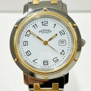 D324-I58-453 HERMES エルメス クリッパー CL4.420 腕時計 稼働 デイト レディース クオーツ ウォッチ コンビカラー 箱付き