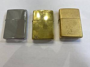 #14388【Zippo】ジッポ　3個セット　グアム　ゴールドカラー　シルバーカラー　着火・火花未確認　現状品