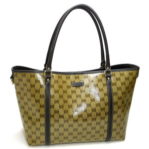 【中古】GUCCI GGクリスタル トートバッグ コーティングキャンバス レザー ベージュ ブラウン 265695