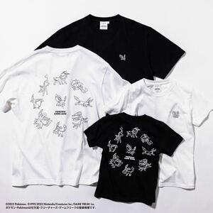 新品 Kids 130cm white 白 battle Design イーブイ BEAMS ポケモンTシャツ ブラッキー パッチ付き エーフィ シャワーズ yu nagaba 長場