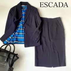 ESCADA エスカーダ　フリル刺繍スカートセットアップ　スーツ　濃紺　M-L