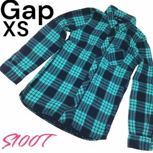 美品 送料無料 Gap カラーシャツ グリーンチェック柄 XS 綿100%