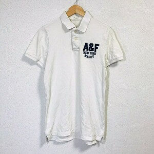 H8579dE Abercrombie&Fitch アバクロンビーアンドフィッチ ポロシャツ ホワイト 半袖ポロシャツ メンズ サイズM ロゴ刺繍 古着