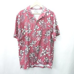 ◇ ⊂ REYN SPOONER?レインスプーナー 花柄 半袖 アロハシャツ サイズLL レッド系 メンズ E