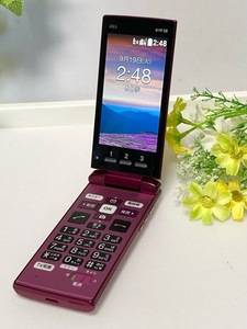 液晶美品★ SIMロック解除済み KYOCERA 京セラ かんたんケータイ KYF38 ワインレッド ガラケー ガラホ 携帯電話 判定○ A6959