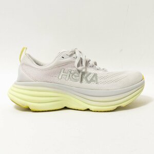 【1円スタート】HOKA ホカオネオネ W BONDI 8 ボンダイ スニーカー ランニングシューズ 運動靴 メッシュ 軽量 クッション性 白×黄色 24.5