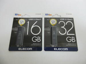 未開封 USBメモリ 2点セット EDION エディオン USB 3.1 Gen1 / MF-TKU3016GBK 16GB / MF-TKU3032GBK 32GB ※動作未確認 ／猫５２