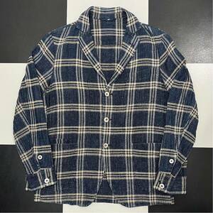 【526】 美品 45rpm インディゴ チェック 柄 テーラード ジャケット 2 M フォーティーファイブアールピーエム indigo check jacket