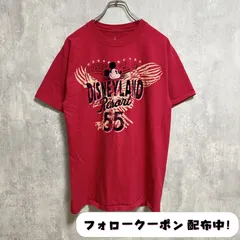 古着 used　Disney　ディズニー　Hanes　ヘインズ　半袖プリントTシャツ　赤　レッド　ミッキー　クルーネック