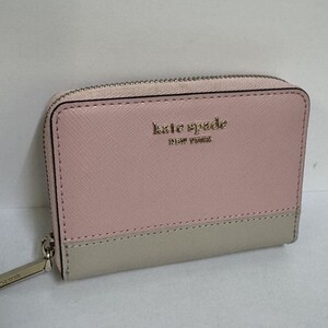 E482-ST32-125◎ kate spade ケイトスペード NEW YORK 財布 小銭入れ カードケース ピンクxグレー系 ラウンドファスナー