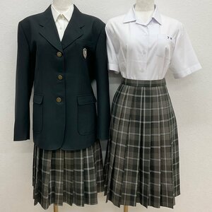 U548/S1101(中古)兵庫県 三木市立 吉川中学校 女子制服5点 /L/LL/O/W68/深緑ブレザー/ブラウス/夏冬スカート/SCHOOLTIGEARα/学生服/卒業生