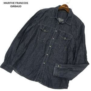 MARITHE FRANCOIS GIRBAUD マリテフランソワ ジルボー 通年 長袖 真紺★ デニム ワーク シャツ Sz.M　メンズ　C4T03840_4#C